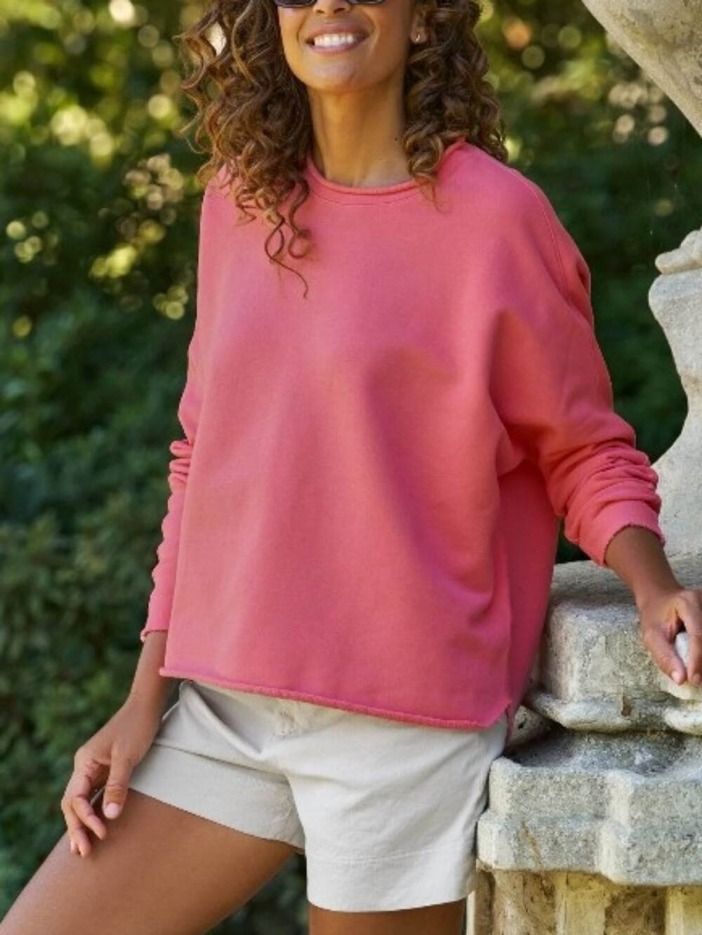Frank & Eileen  Anna long Capelet Sweatshirt In A Coral Samon Pink